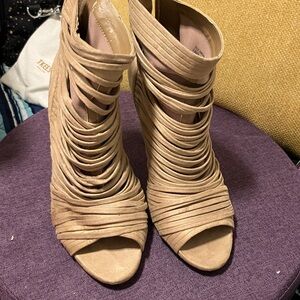 BCBGeneration Beige Strappy Heeled Booties